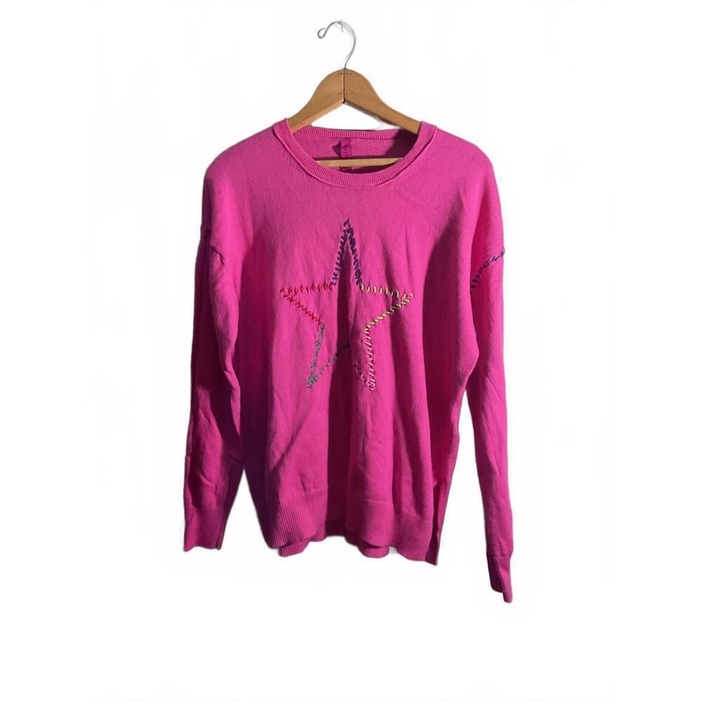 Zaket & Plover Cotton/Cashmere Pink Super Star Threaded Sweater Large